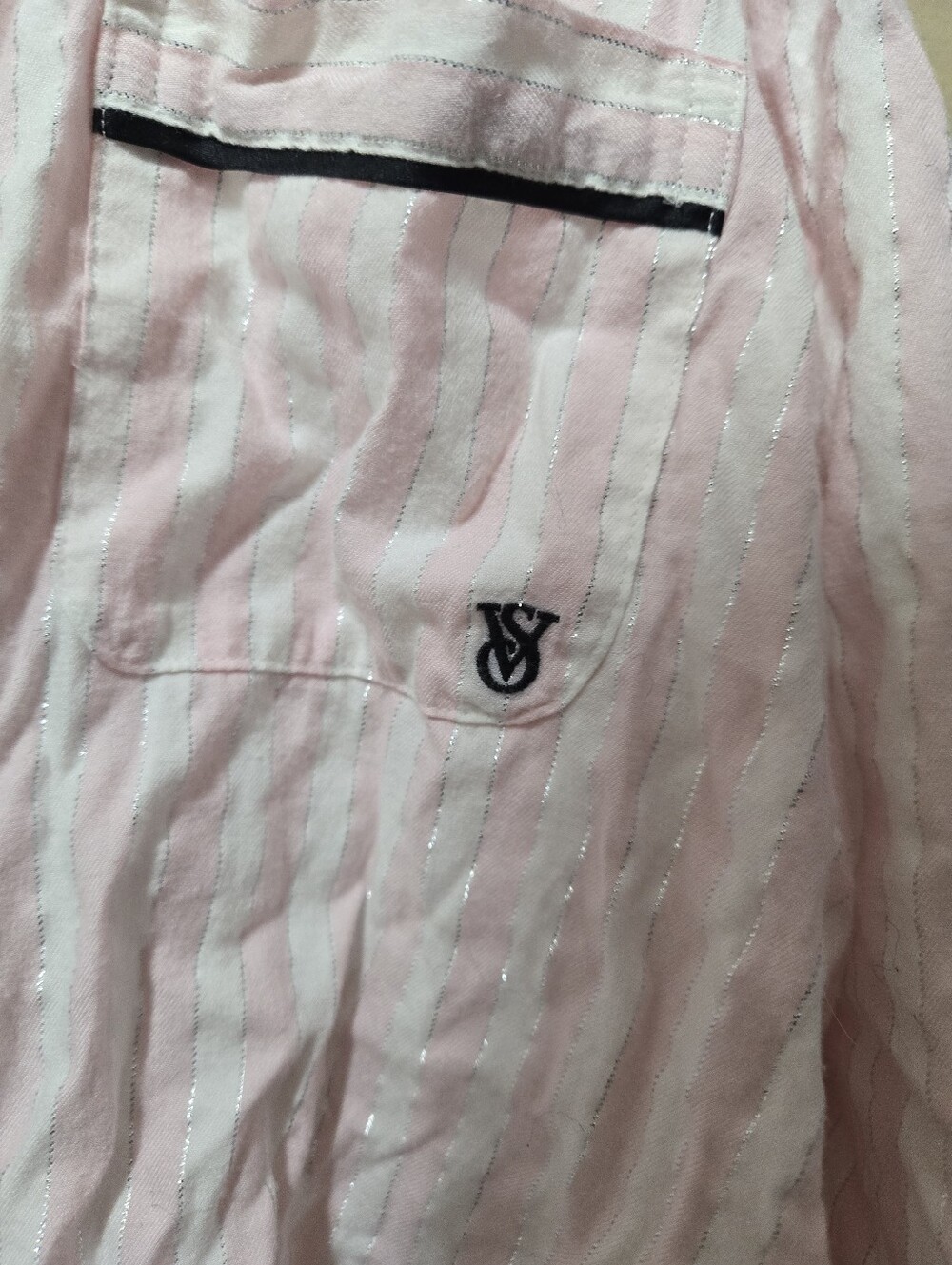 Victoria's Secret Pink White Metallic Striped Cotton Blend Button Sleep Shirt - Picture 5 of 6